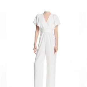 Wayf White V-Neck Wide-Leg Jumpsuit